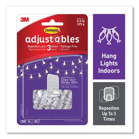 Command Adjustables Repositionable Mini Clips, Plastic, White, 0.5 lb Capacity, 14 Clips and 12 Strips 17840CLR-14ES